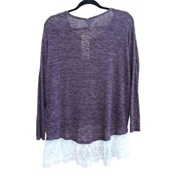 90's Wrangler Western Grunge Marled Knit Oversized Tunic Top  Lace Hem Wine Sz S - Picture 3 of 12